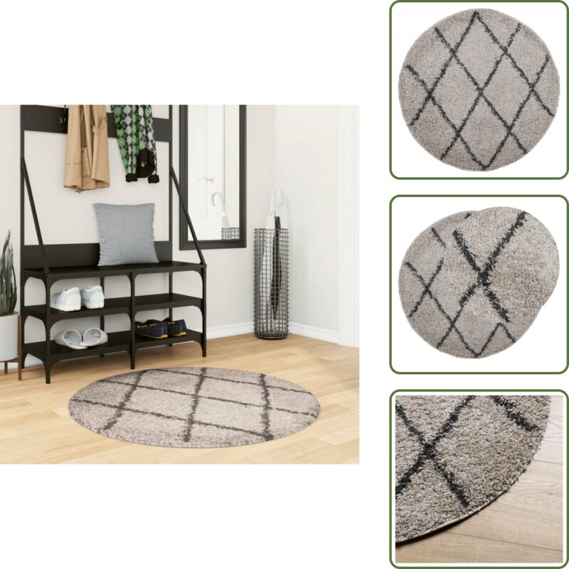 The Living Store - Shaggy-Teppich pamplona Hochflor Modern Beige Anthrazit ø 100cm - Shaggy-Teppich - Hochflor-Teppich - Wohnzimmerteppich