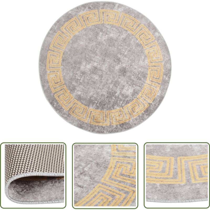 The Living Store - Teppich Waschbar Grau φ120 cm Rutschfest - Samt Teppich - Wohnzimmer Teppich - Grauer Teppich - Rund Teppich - Waschbarer Teppich