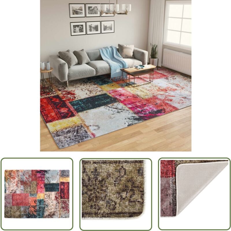 The Living Store Teppich Waschbar Mehrfarbig 400x300 cm Rutschfest - Samt Teppich - Wohnzimmerteppich - Flur Teppich - Multifarben Teppich - Digital