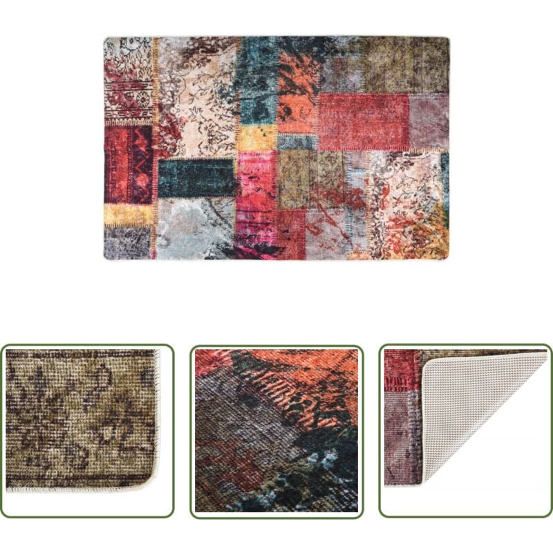 The Living Store - Teppich Waschbar Patchwork 80x150 cm Mehrfarbig Rutschfest - Samt Teppich - Wohnzimmer Teppich - Flur Teppich - Multifarbiger