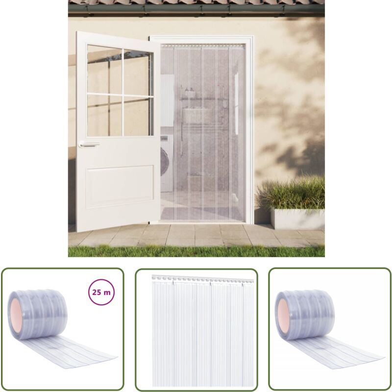 The Living Store Türvorhang Transparent 200x1,6 mm 25 m PVC - PVC Türvorhang - Isolierstreifen - Türschranke - Schallschutz - Insektenschutz