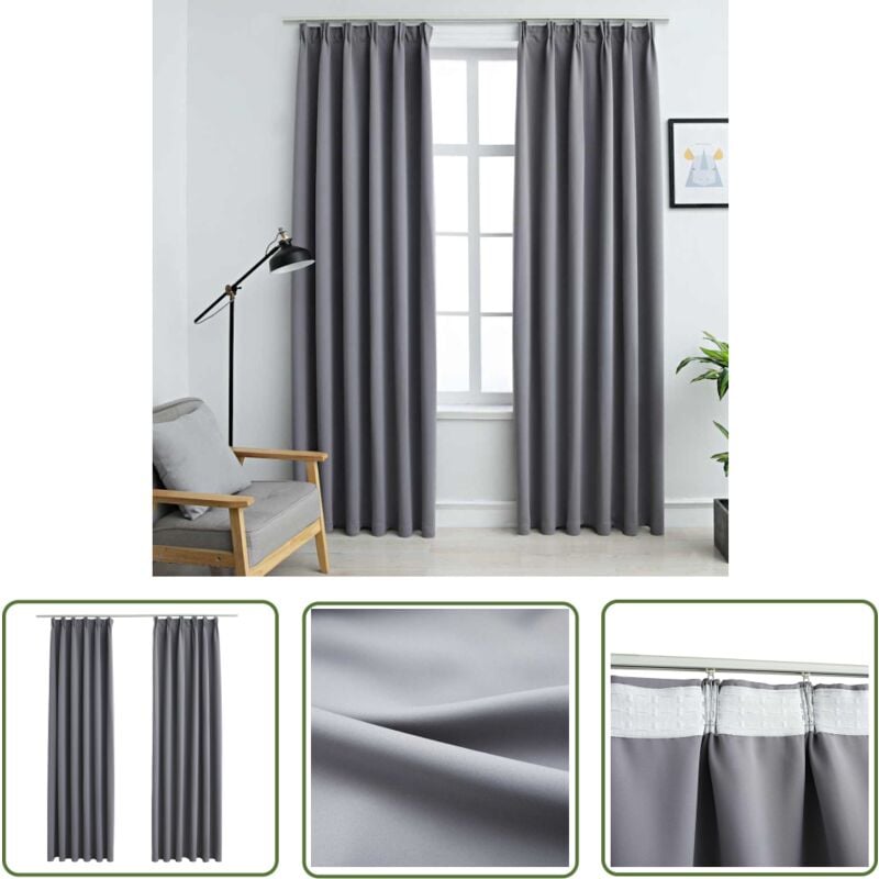 The Living Store - Verdunkelungsvorhänge mit Haken 2 Stk. Grau 140x225cm - Verdunklungsvorhänge - Gardinen Grau - Wohnraumdekoration - Vorhänge Mit