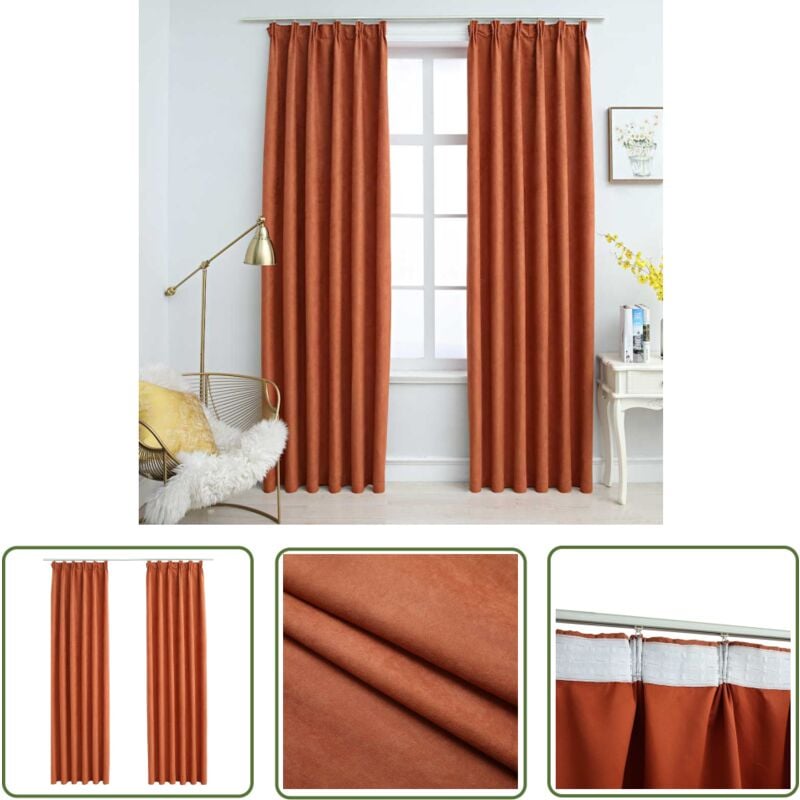 The Living Store - Verdunkelungsvorhänge mit Haken 2 Stk. Rostbraun 140x225 cm - Elegante Vorhänge - Wohnraumdekoration - Rostbraune Vorhänge