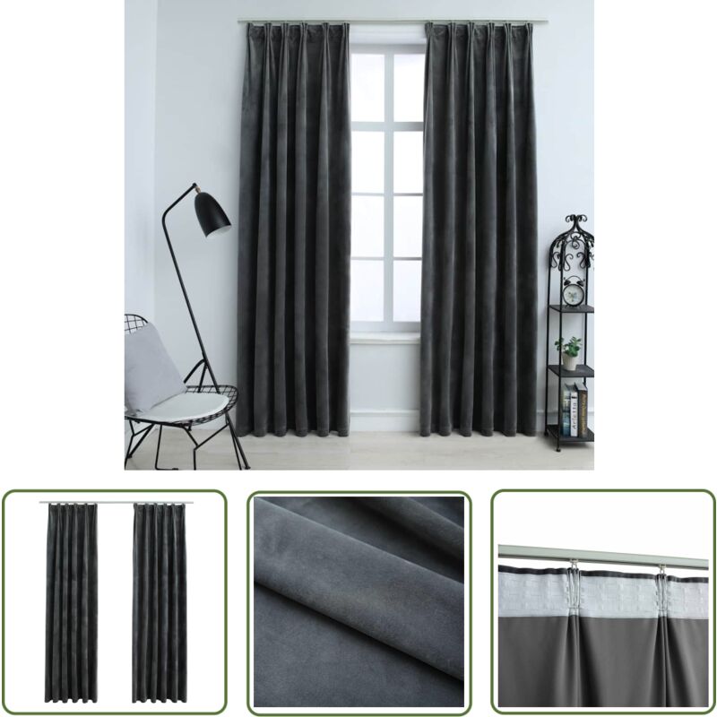 The Living Store Verdunkelungsvorhänge mit Haken 2 Stk. Samt Anthrazit 140x245cm - Elegante Vorhänge - Samtvorhänge - Anthrazitfarbene Vorhänge