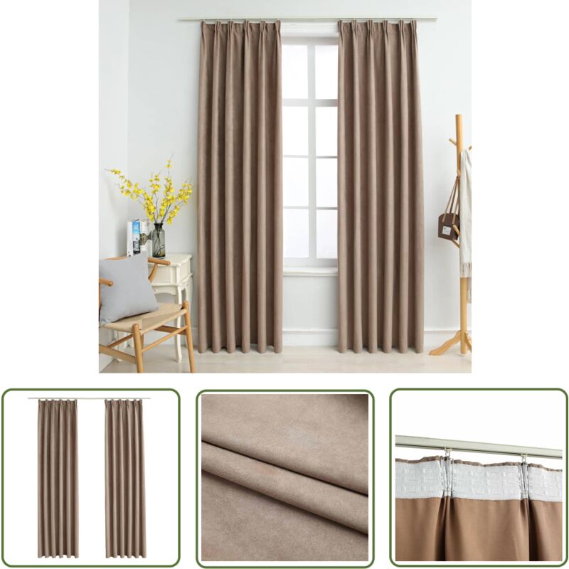 Verdunkelungsvorhänge mit Haken 2 Stk. Taupe 140x175 cm - Elegante Vorhänge - Wohnraumdekoration - Gardine Taupe - Vorhänge Mit Wildlederlook