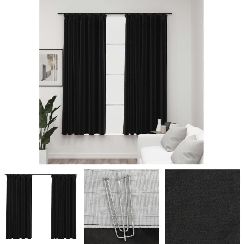 The Living Store Verdunkelungsvorhänge mit Haken Leinenoptik 2 Stk. 140x175 cm - Vorhänge & Gardinen