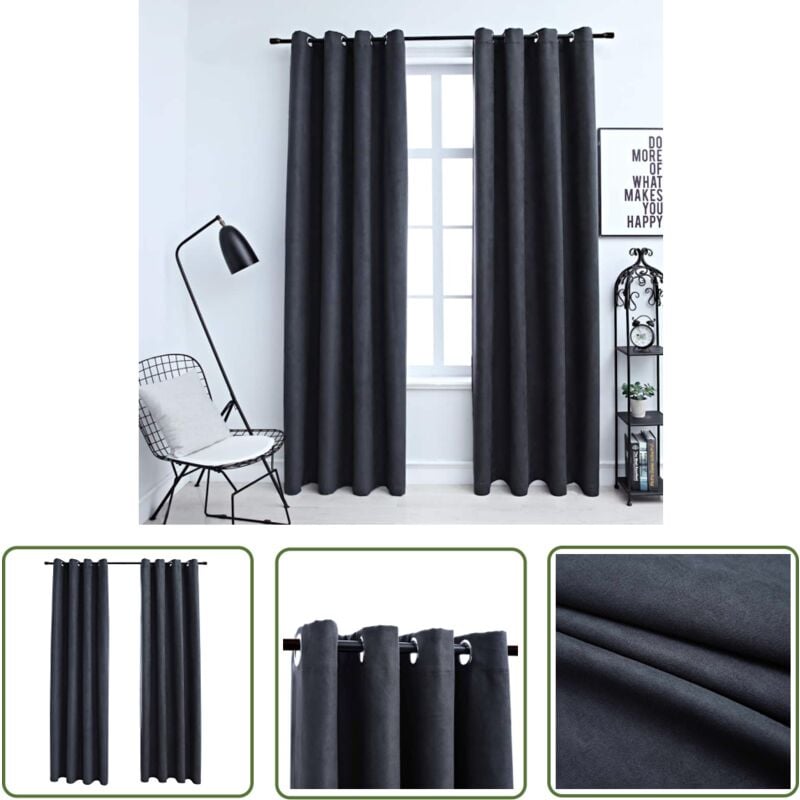 Verdunkelungsvorhänge mit Metallösen 2 Stk. Anthrazit 140x175cm - Elegante Vorhänge - Wohnraumdekoration - Gardinen Anthrazit - Vorhänge Mit Ringösen