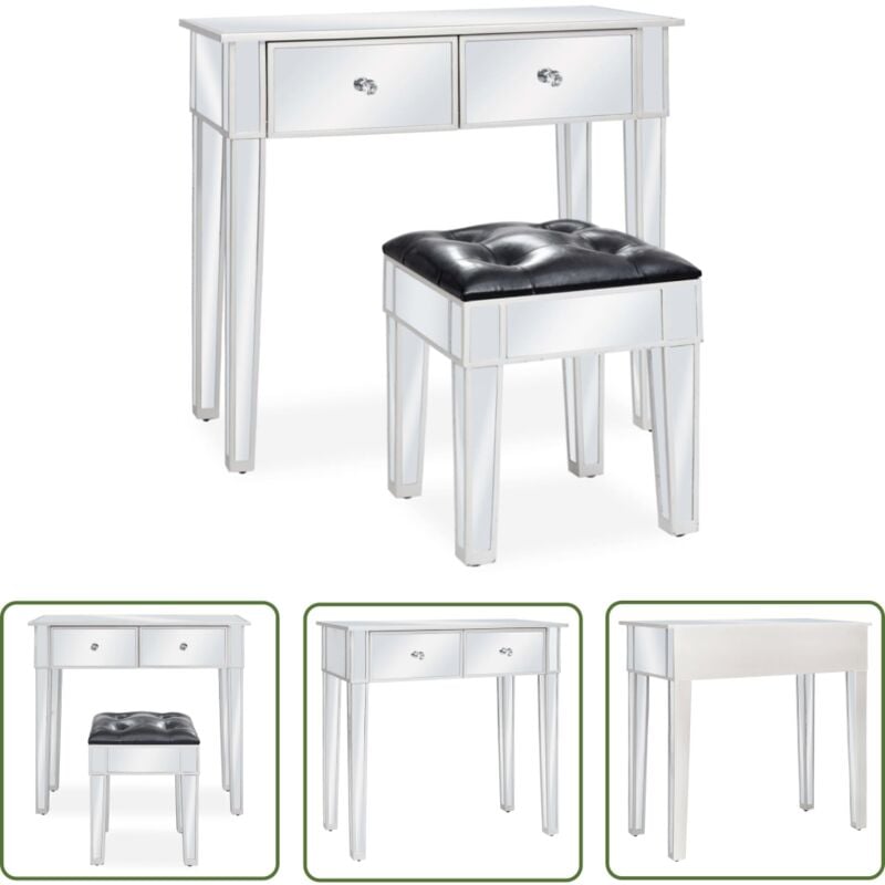 Verspiegelter Schminktisch mit Hocker mdf und Glas - Spiegeltisch - Schminktisch - Kosmetiktisch - Make-Up-Tisch - Vanity - The Living Store