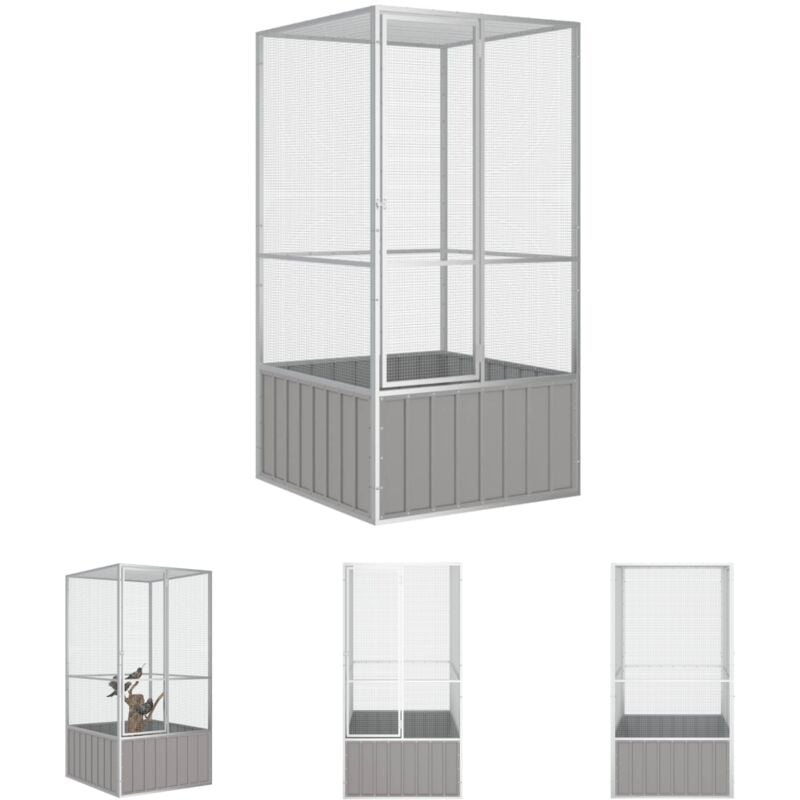 The Living Store - Vogelkäfig Grau 111x107x211,5 cm Verzinkter Stahl - Vogelkäfige & -ständer - Grau