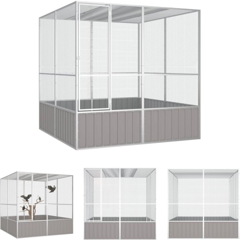 The Living Store - Vogelkäfig Grau 213,5x217,5x211,5 cm Verzinkter Stahl - Vogelkäfige & -ständer - Grau