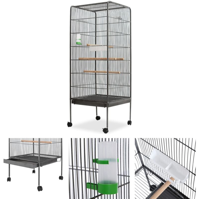 The Living Store - Vogelkäfig Schwarz 54x54x146 cm Stahl - Vogelkäfige & -ständer - Schwarz