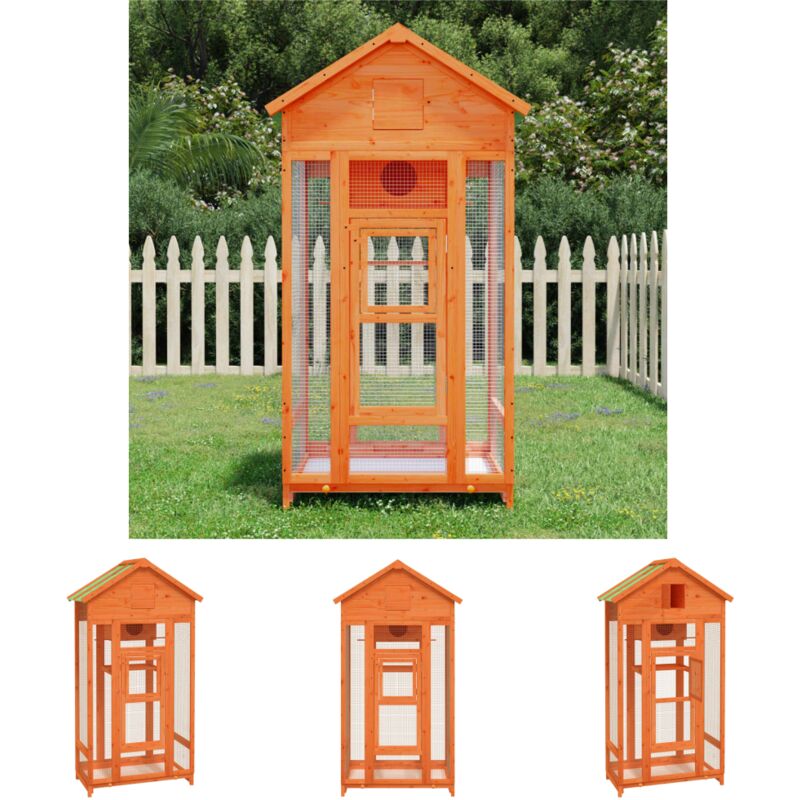 Voliere Braun 91,5x53x170 cm Massivholz Kiefer - Vogelkäfige & -ständer - Braun - The Living Store