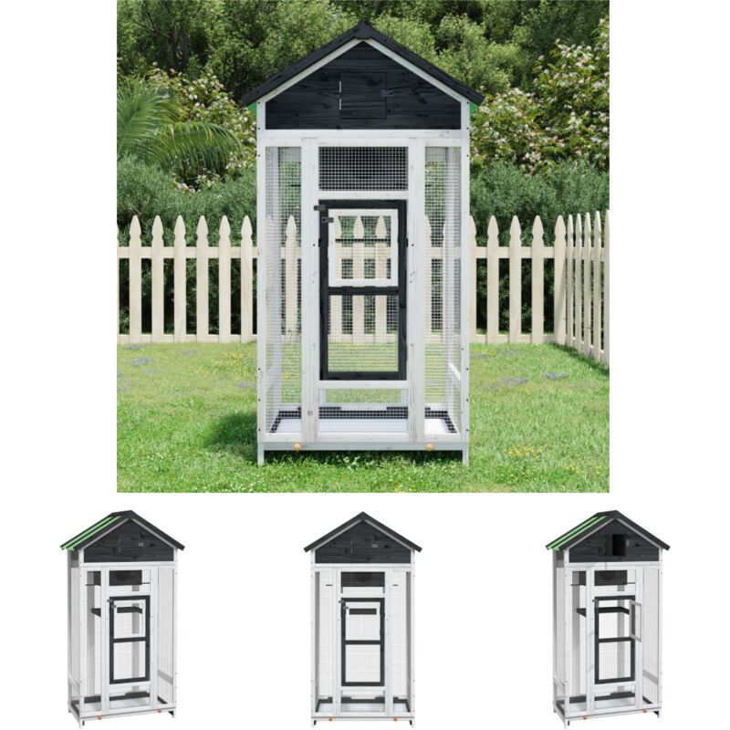 Voliere Grau 91,5x53x170 cm Massivholz Kiefer - Vogelkäfige & -ständer - Grau - The Living Store