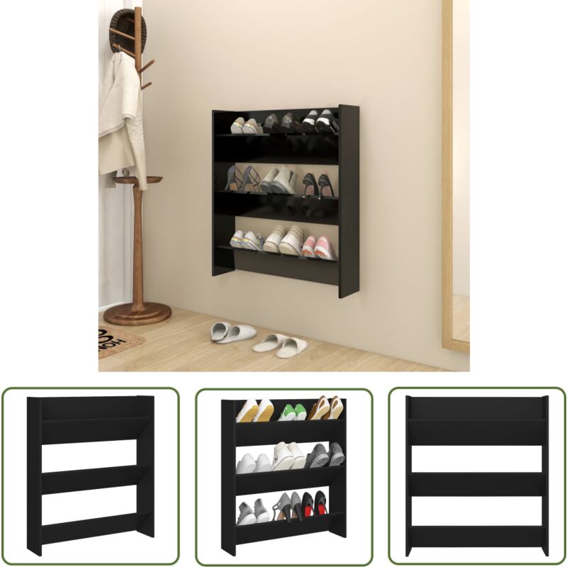 The Living Store - Wand-Schuhschrank Schwarz 80x18x90 cm Holzwerkstoff - Wand-Schuhschrank - Schuhschrank Schwarz - Holzwerkstoff Schrank - Garderobe