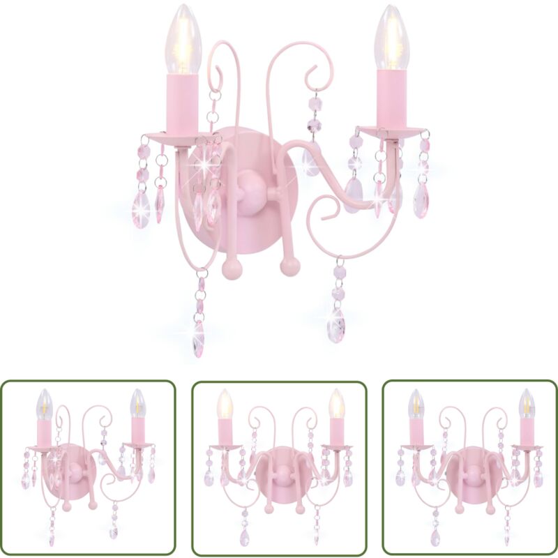 Wandleuchte mit Perlen Rosa 2 × E14-Fassungen - Wandleuchte - Rosa - Deko Leuchte - Wohnzimmer Beleuchtung - Schlafzimmer Beleuchtung - The Living