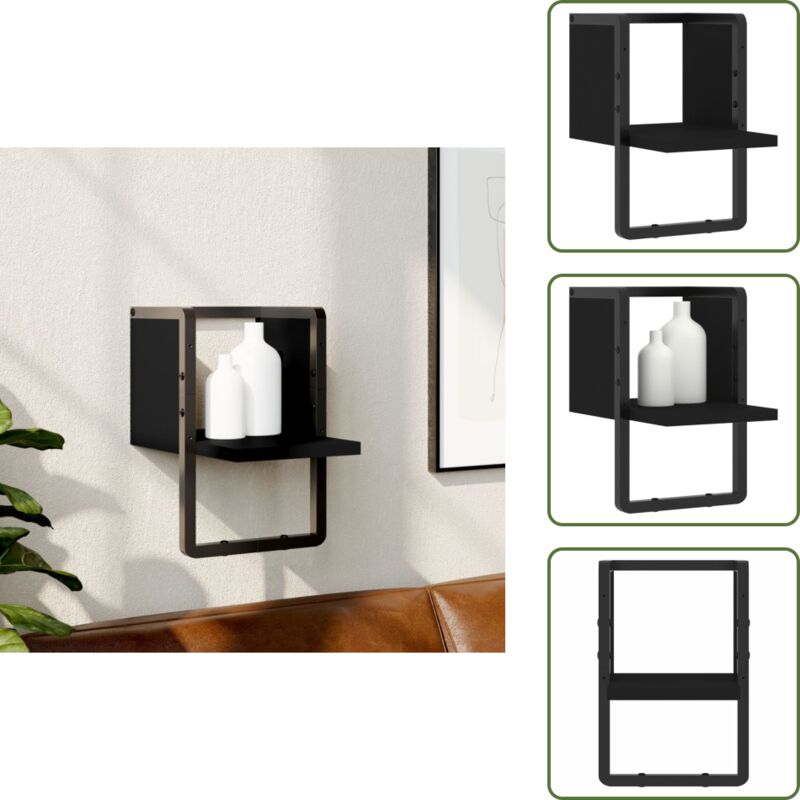 The Living Store - Wandregal mit Stange Schwarz 20x25x30 cm - Wandregal - Schwarzes Wandregal - Regal Schwarz - Regal Wandmontage - Schwebendes Regal