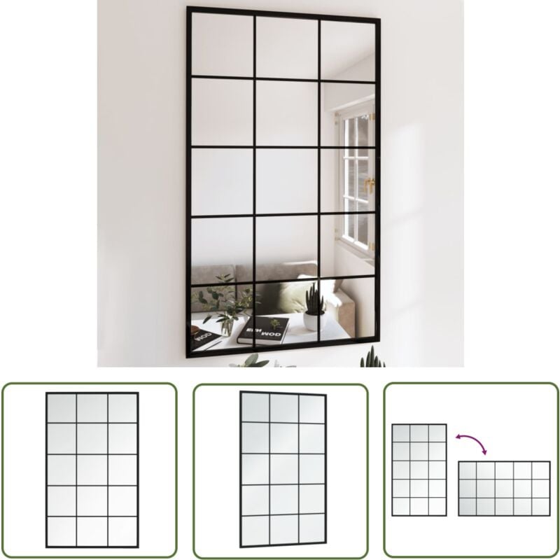 The Living Store Wandspiegel Schwarz 100x60 cm Metall - Wandspiegel - Schwarzer Spiegel - Großer Spiegel - Rechteckiger Spiegel - Wohnzimmerdeko