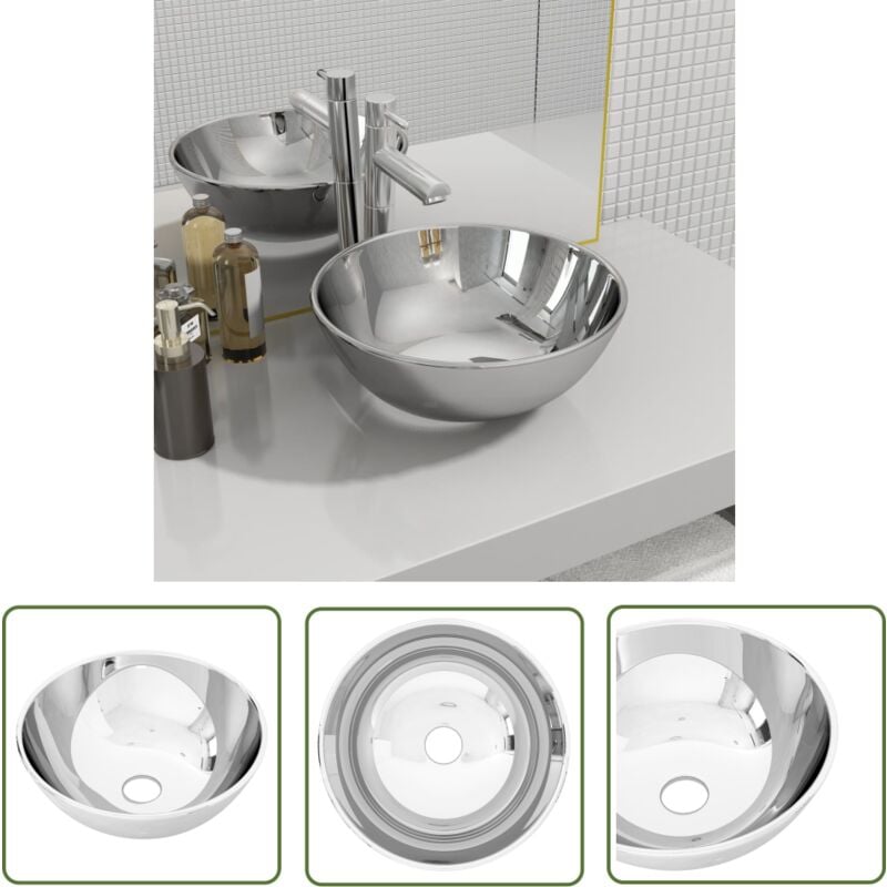 The Living Store Waschbecken 28 x 10 cm Keramik Silbern - Waschbecken - Keramik Waschbecken - Badezimmer Waschbecken - Aufsatzwaschbecken - Silbernes