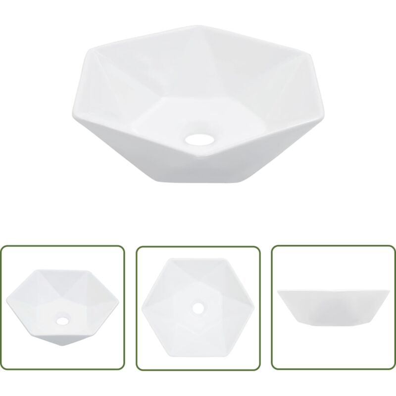 The Living Store - Waschbecken 41 x 36,5 x 12 cm Keramik Weiß - Waschbecken - Sechseckiges Waschbecken - Keramik Waschbecken - Weißes Waschbecken