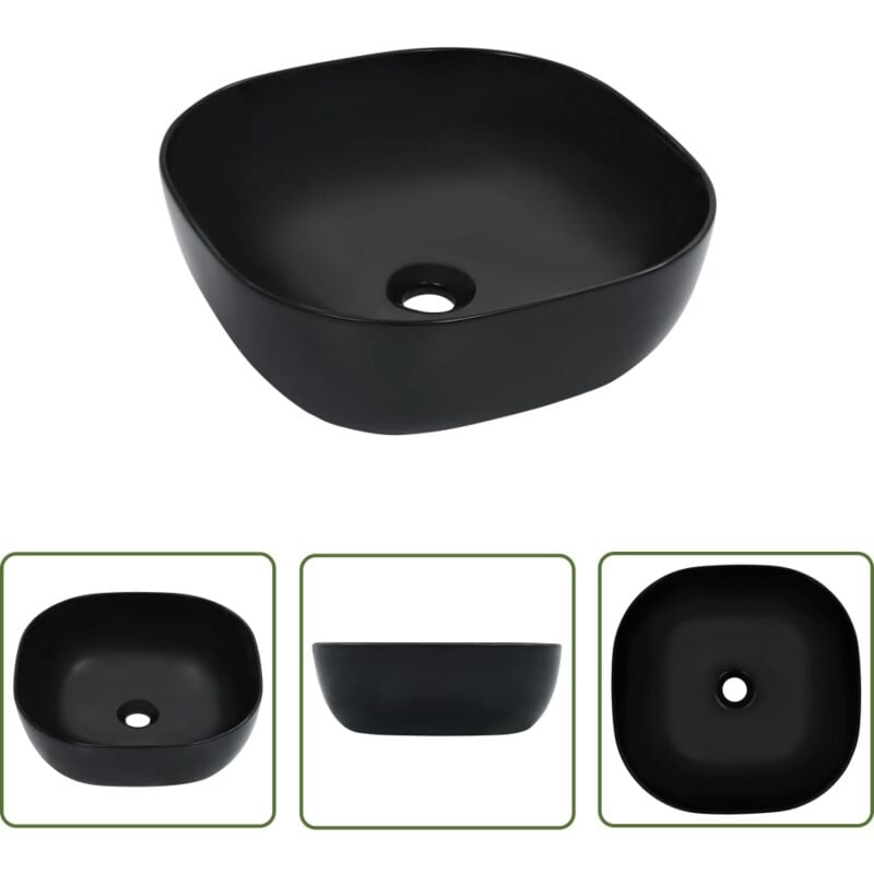 The Living Store - Waschbecken 42,5 x 42,5 x 14,5 cm Keramik Schwarz - Quadratisches Waschbecken - Badezimmer Waschbecken - Keramik Waschbecken