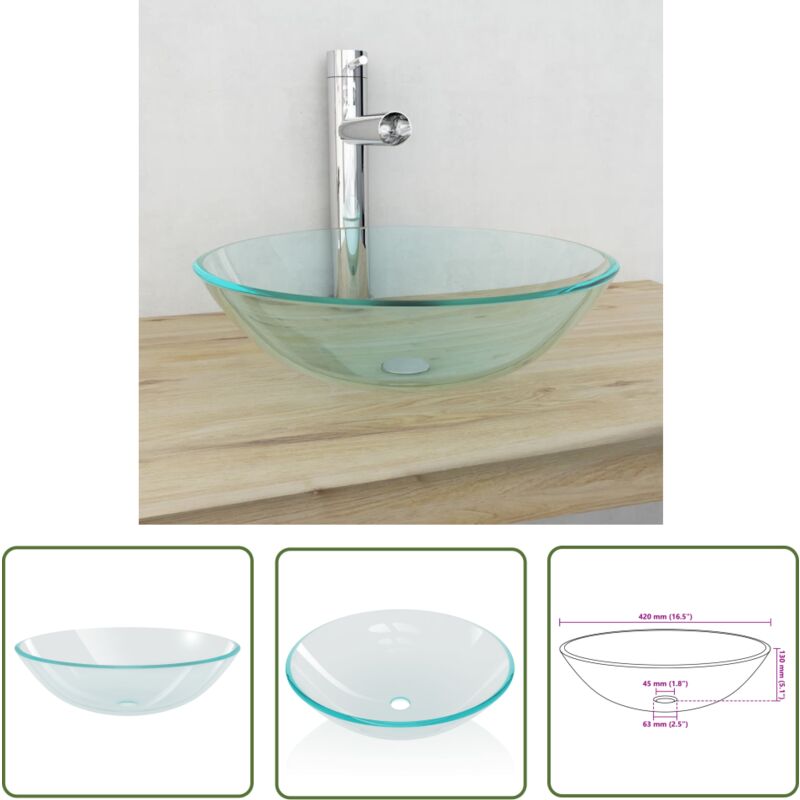 The Living Store - Waschbecken gehärtetes Glas 42 cm transparent - Waschbecken - Hartglas Waschbecken - Transparentes Waschbecken