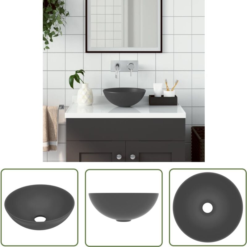 The Living Store - Waschbecken Keramik Dunkelgrau Rund - Duscheinstieg - Badezimmersanierung - Waschbecken Aus Keramik - Rundes Waschbecken