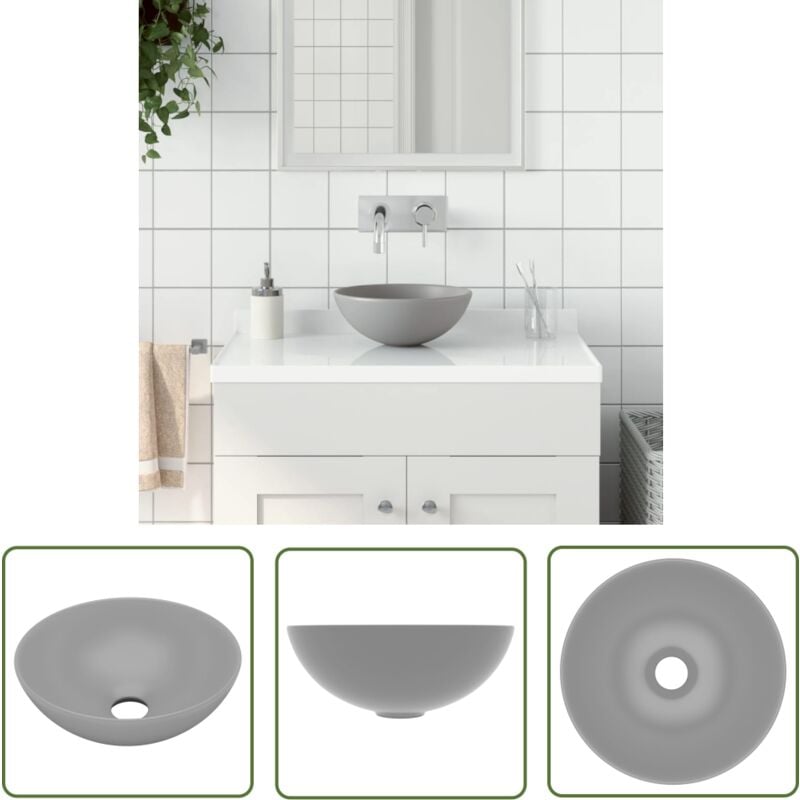 The Living Store - Waschbecken Keramik Hellgrau Rund - Waschbecken - Keramik-Waschbecken - Rundes Waschbecken - Aufsetzwaschbecken