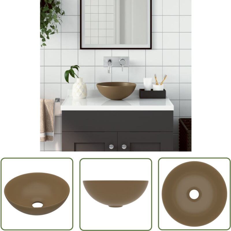 Vidaxl - The Living Store Waschbecken Keramik Mattcreme Rund - Waschbecken - Keramik-Waschbecken - Rundes Waschbecken - Aufsetzbecken - Matt Creme