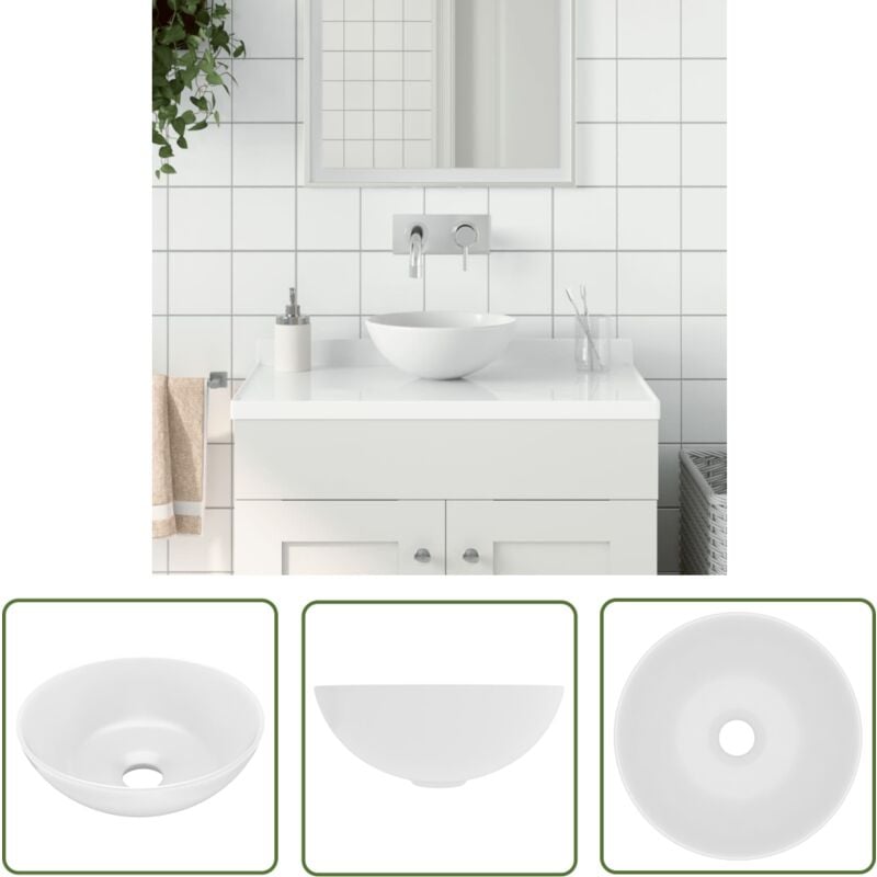 Maison Chic - The Living Store Waschbecken Keramik Mattweiß Rund - Waschbecken - Keramik-Waschbecken - Rundes Waschbecken - Aufsetzbecken - Matt Weiß