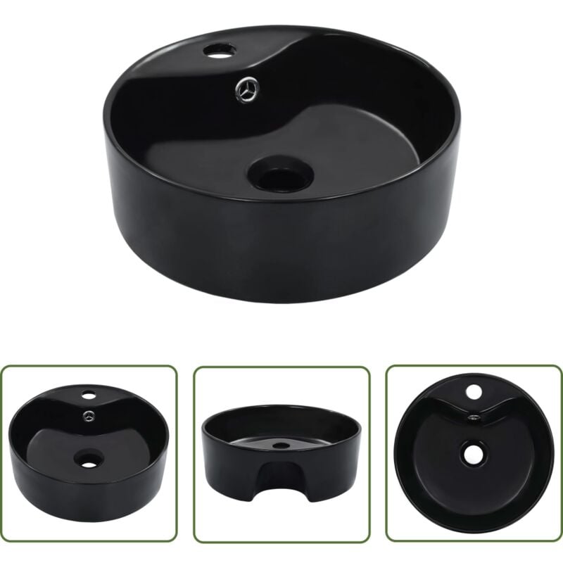 Vidaxl - The Living Store Waschbecken mit Überlauf 36 x 13 cm Keramik Schwarz - Rundes Waschbecken - Keramik Waschbecken - Schwarzes Waschbecken