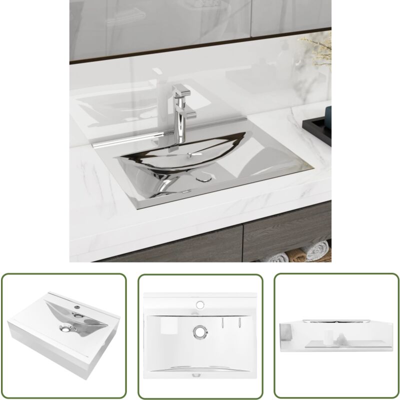 The Living Store Waschbecken mit Überlauf 60x46x16 cm Keramik Silbern - Waschbecken - Keramik Waschbecken - Spülbecken - Badezimmer Waschbecken