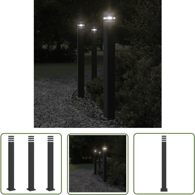 Wegeleuchten 3 Stk. Schwarz 110 cm Aluminium - Gartenlampe - LED-Lampe - Außenstehleuchte - Outdoor Beleuchtung - Terrasse Beleuchtung - The Living