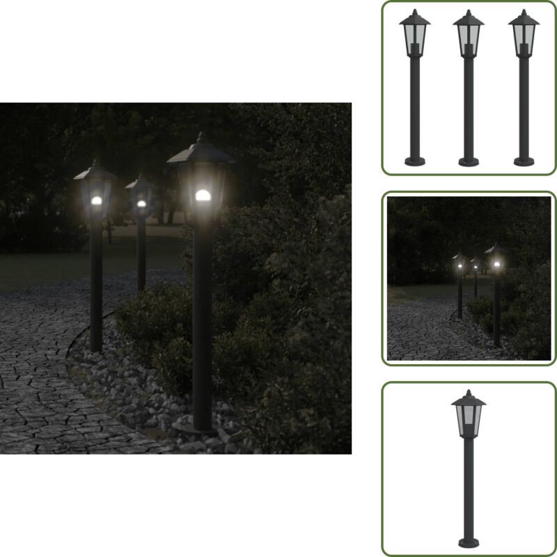 Wegeleuchten 3 Stk. Schwarz 80 cm Edelstahl - Outdoor Beleuchtung - Gartenlampe - led Strahler - Edelstahl Lampe - Wetterfeste Beleuchtung - The