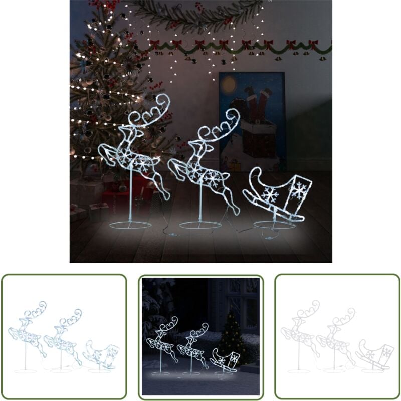 The Living Store Weihnachtsdeko LED Rentiere & Schlitten Acryl 260x21x87 cm - Weihnachtsdeko - LED Beleuchtung - Rentier Deko - Winter Dekoration