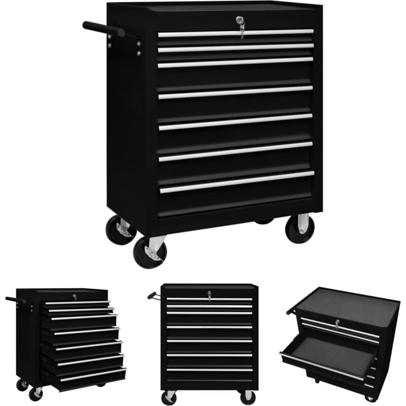 The Living Store Werkstattwagen mit 7 Schubladen Schwarz - Rollwagen & Sackkarren