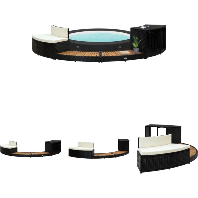 Whirlpool-Einfassung Schwarz Poly Rattan und Massivholz Akazie - Pool- & Whirlpool-Zubehör - The Living Store