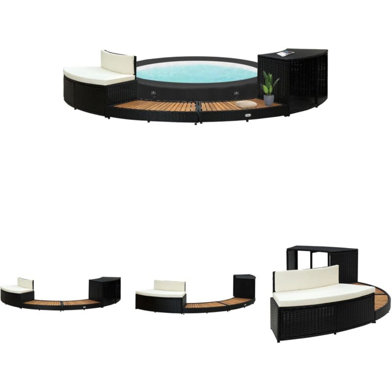 Whirlpool-Umrandung Schwarz Poly Rattan & Massivholz Akazie - Pool- & Whirlpool-Zubehör - The Living Store