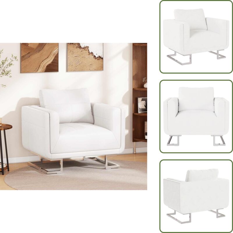 Würfel-Sessel mit Verchromten Beinen Weiß Kunstleder - Esszimmerstuhl - Wohnzimmersessel - Designer Sessel - Kunstledersessel - Weißer Sessel - The
