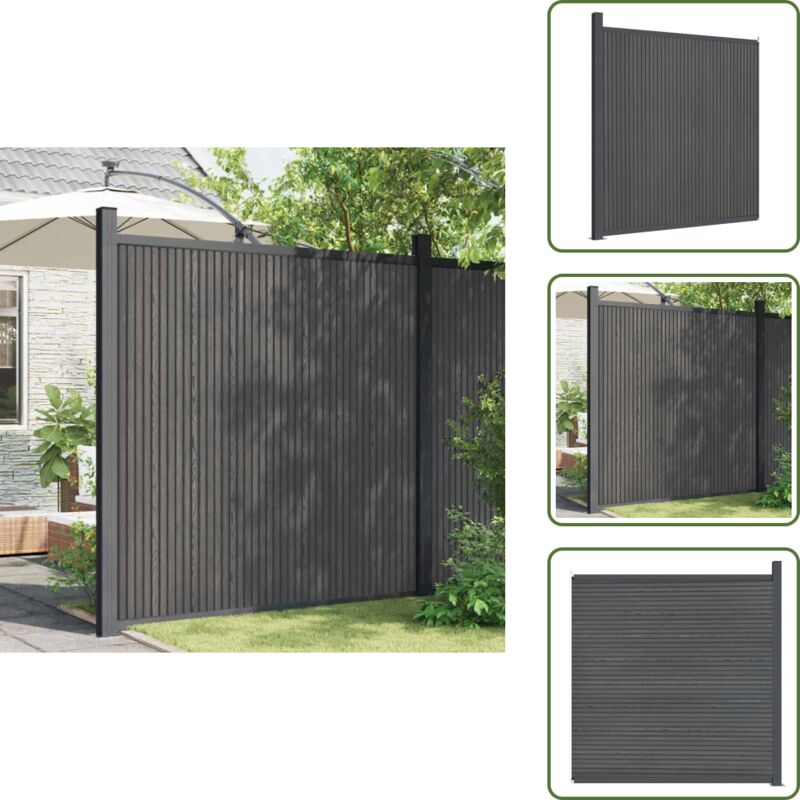 Zaunelement Grau 173x186 cm wpc - Gartenzaun - Sichtschutzzaun - Holz-Kunststoff-Komposit - wpc Zaun - Grauer Zaun - The Living Store