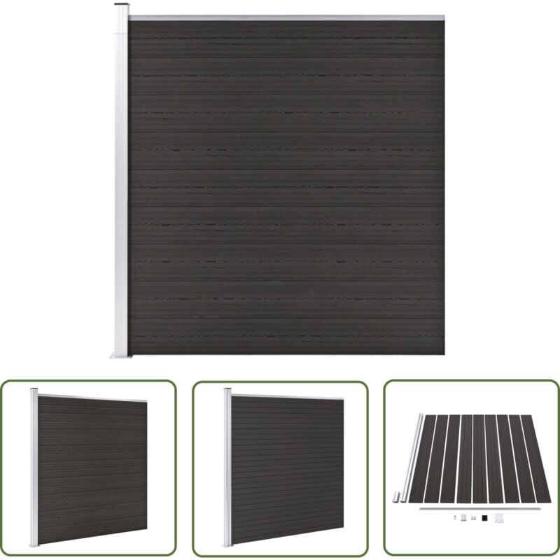The Living Store - Zaunelement wpc 175x186 cm Schwarz - Gartenzaun - wpc Zaun - Holzzaunt - Privacy Screen - Zaunsystem