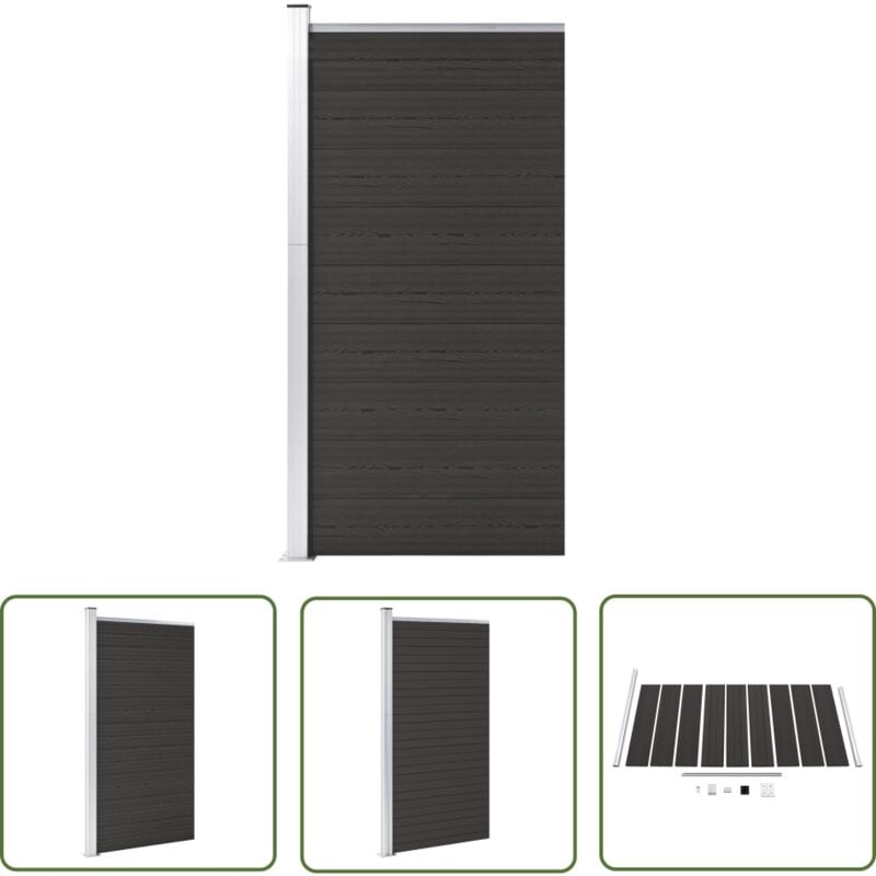 The Living Store - Zaunelement wpc 95x186 cm Schwarz - Gartenzaun - Sichtschutzzaun - wpc Zaun - Holzzierstab - Alu Zaun