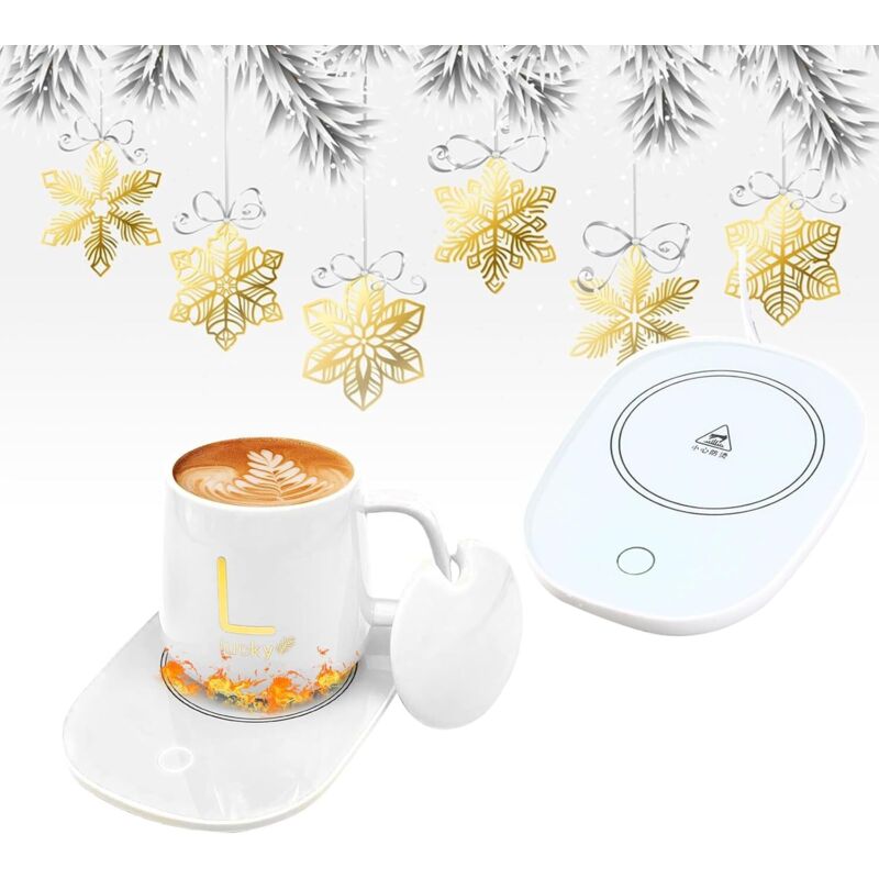 Thermobecher, Thermogetränkebecher, elektrischer Thermobecher, USB-Thermobecher, Thermobecher, Heizschale für Tee/Wasser/Milch, USB-Anschluss, weiß