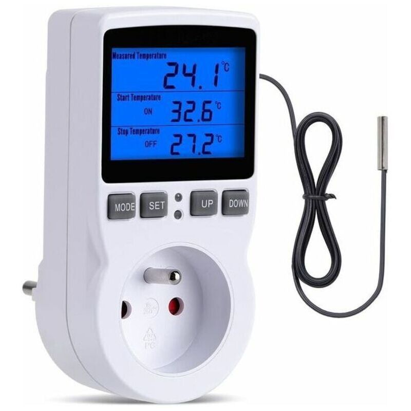 Thermostat-Steckdose, Terrarium-Thermostat mit LCD-Display und Sonde, digitaler Temperaturregler, Heiz-Kühl-Thermostat für Gewächshaus, Reptilien