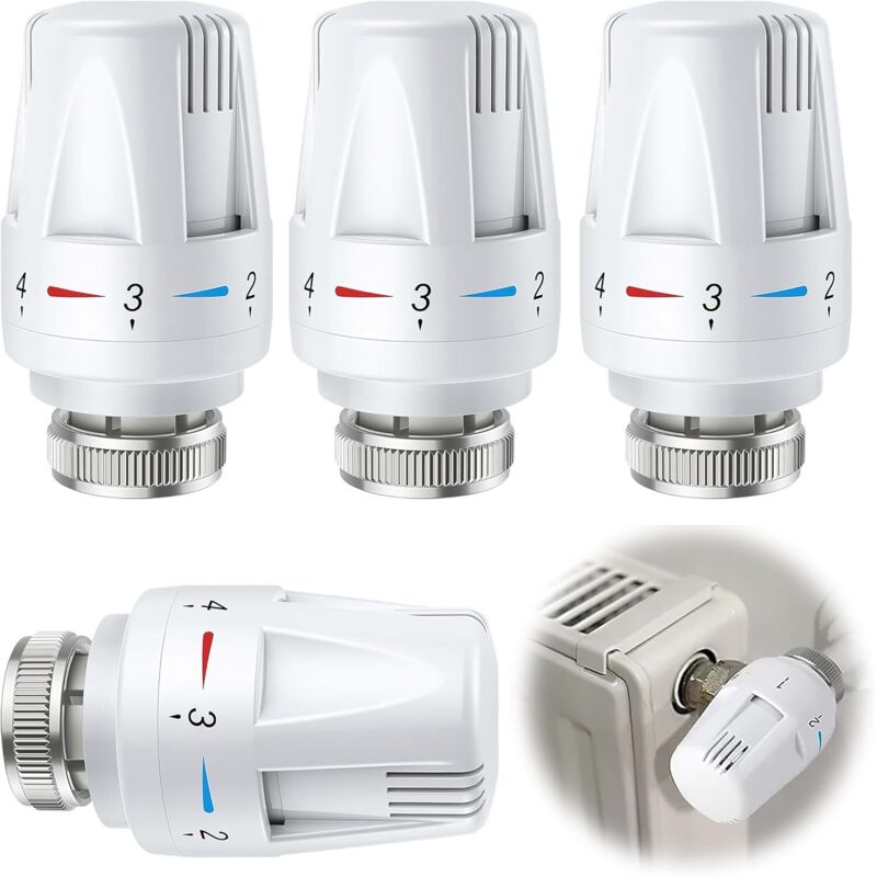 Thermostatkopf, 4 Stück Thermostat Heizung für Thread M30 x 1.5, Frostschutz- und Einstellfunktionen, Thermostat Heizkörper Heizung Heizungsregler