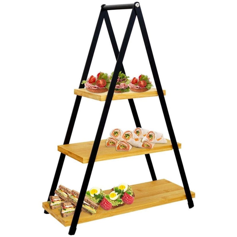 Koopman - Tiered dishes with wooden trays for charcuterie cheese cakes and snacks