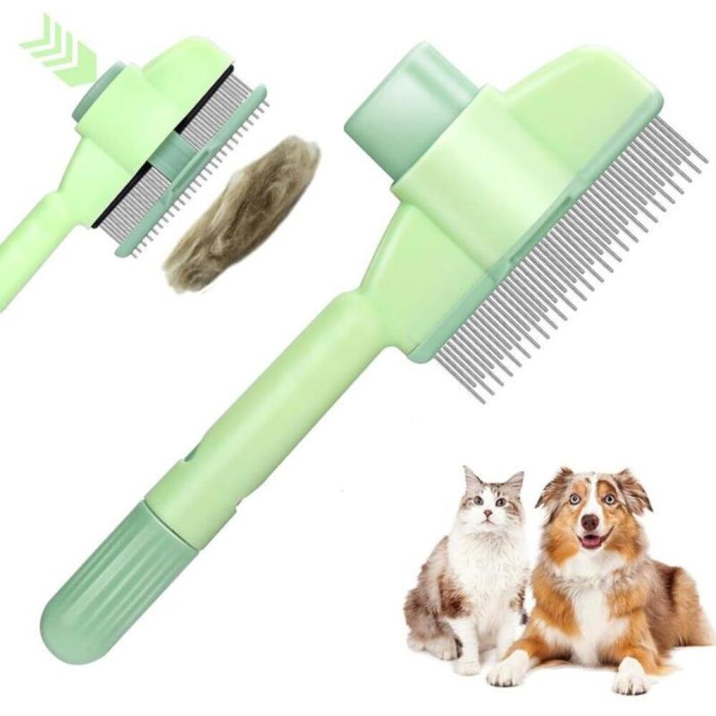 Tierhaarentferner-Kamm, selbstreinigende Bürste für Hunde und Katzen, zur Fellpflege und Haarentfernung – Grün