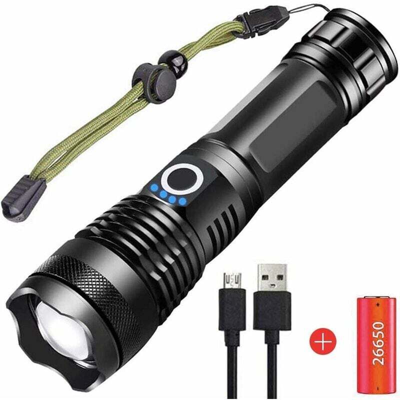 Tigrezy - 90.000 Lumen, extrem leistungsstarke LED-Taschenlampe, wiederaufladbare USB-XHP70-Taschenlampe, 5 Modi, Hochleistungs-Taschenlampe, IPX65
