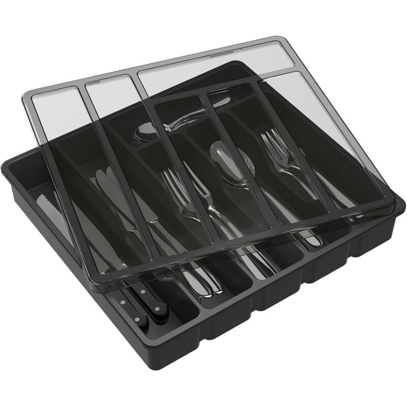 Tigrezy - Besteck-Organizer für Schublade mit Deckel, Küchenbesteck-Aufbewahrungsbox, Besteck-Organizer aus Kunststoff, für Löffel, Gabeln, Messer, 6