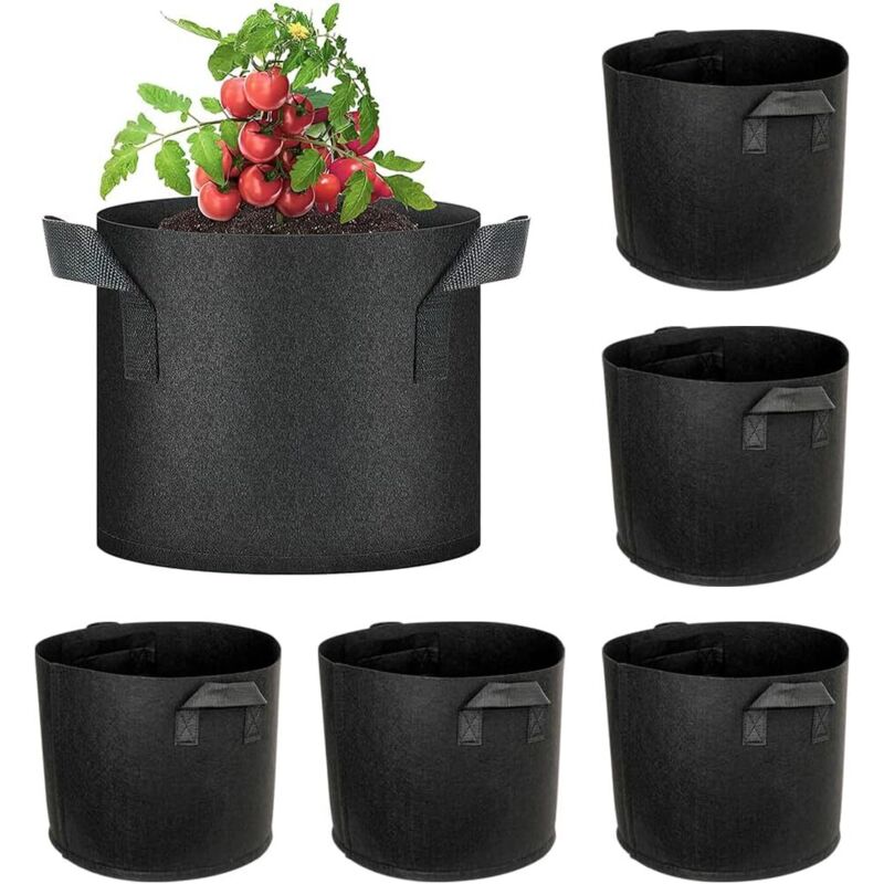 Pflanzbeutel, 6er-Set, 30 l, Vlies-Pflanzbeutel für Töpfe für Tomaten, Erdbeeren, Paprika, Karotten – 7 Gallonen, Schwarz - Tigrezy