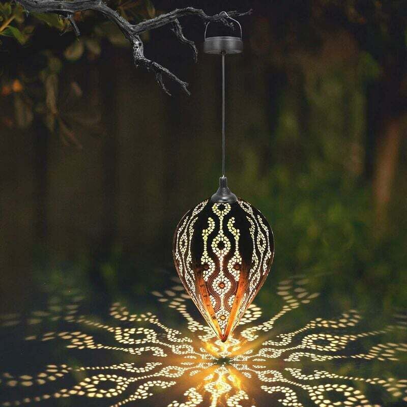Tigrezy Solarlaterne für den Außenbereich, Garten, LED-Garten-Hängeleuchte, IP44, wasserdichte Solar-Hängelampe, Metall-Solarlaterne für Garten,